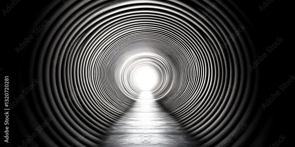 Poster dimensional tunnel of illuminated concentric circles perspective design