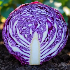 Obraz premium Stunning close up of a vibrant red cabbage showcasing intricate patterns fresh produce and natural food