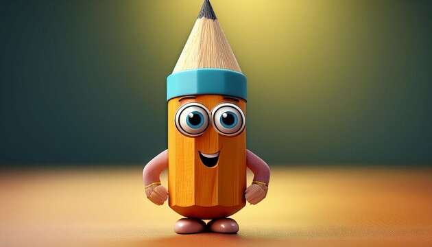 whimsical wooden pencil character with expressive eyes and eraser hat