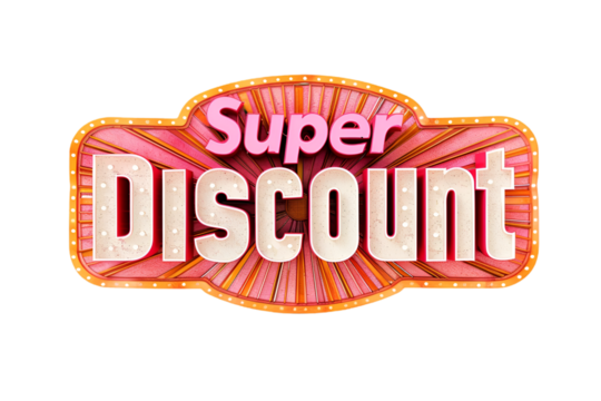Super Discount in Elegant Serif Font Text Isolated on Transparent Background