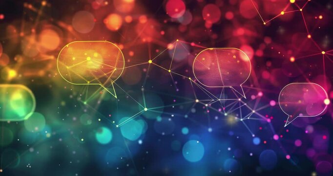 Abstract digital background. Abstract glowing message bubbles. Social media or online communication concept. Digital communication bubbles. social network and global connection. Copy space area