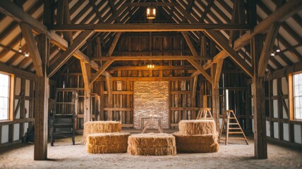 Fototapeta premium Rustic Barn Interior with Hay Bales