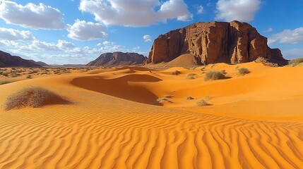 Sand dunes form patterns, light and shadow play in the desert.