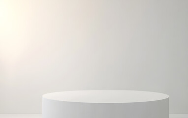 White circular display stand against neutral wall in modern exhibition space