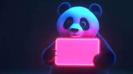 Naklejka premium Friendly Panda Holding Customizable Neon Sign for Advertising Campaigns