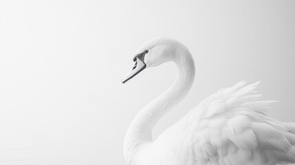 Elegant white swan portrait, serene pose against a minimalist background