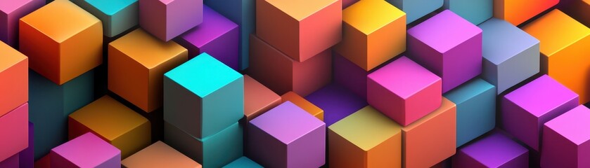3D tessellation of cubes in shifting vibrant hues, optical illusion and abstract depth