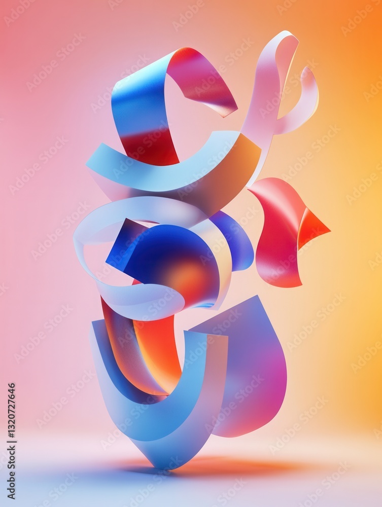 Poster Creative typography background with dynamic 3D letters floating amidst elegant abstract forms in a soft gradient setting