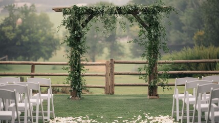 Fototapeta premium Rustic Outdoor Wedding Ceremony Setup