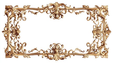 Ornate gold rectangular frame with intricate scrollwork and floral details