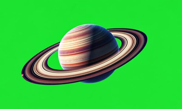 planet saturnus moving slowly on green screen