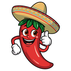 Cartoon Chili Pepper with Sombrero and Mustache