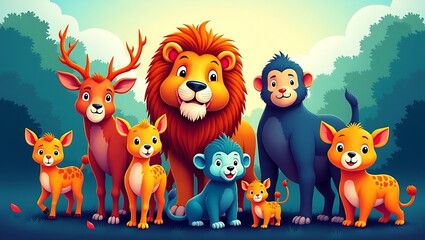 Naklejka premium animals in the forest and wild animals collection