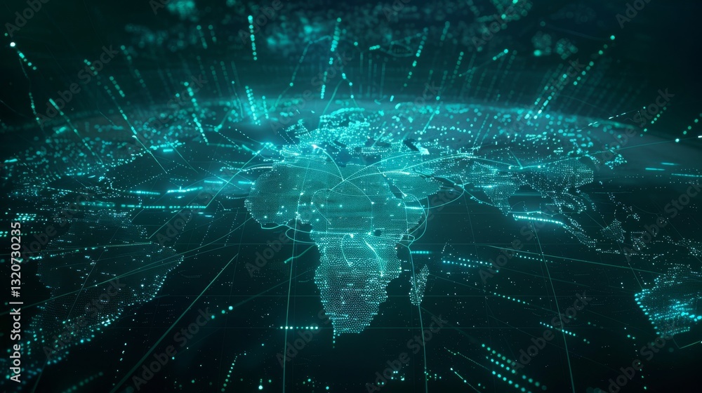 Poster abstract world map with global network and connectivity. digital technology. futuristic global techn