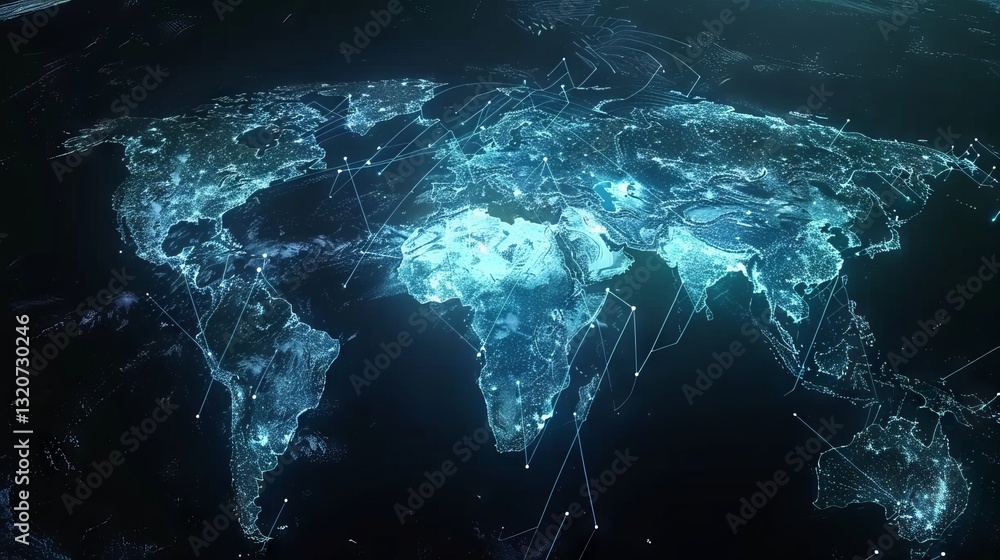 Poster abstract world map with global network and connectivity. digital technology. futuristic global techn