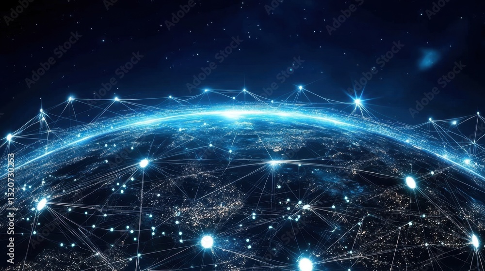 Aufkleber a digital futuristic globe connected with blockchain-based supply chain technology