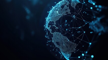 A digital futuristic globe connected with blockchain-based supply chain technology
