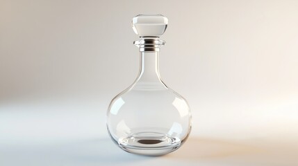 Elegant, clear glass decanter with a rounded body and a simple, squared stopper