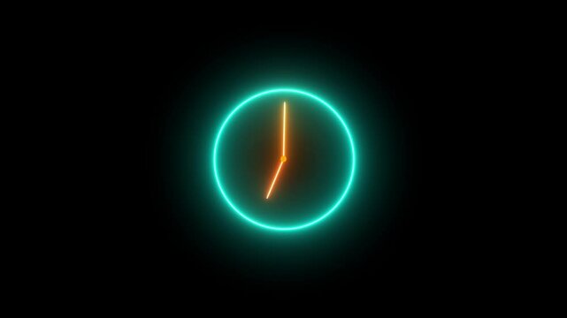 Glowing neon clock icon animation and 24 hours loop timer clock clock icon day fast speed animation. 