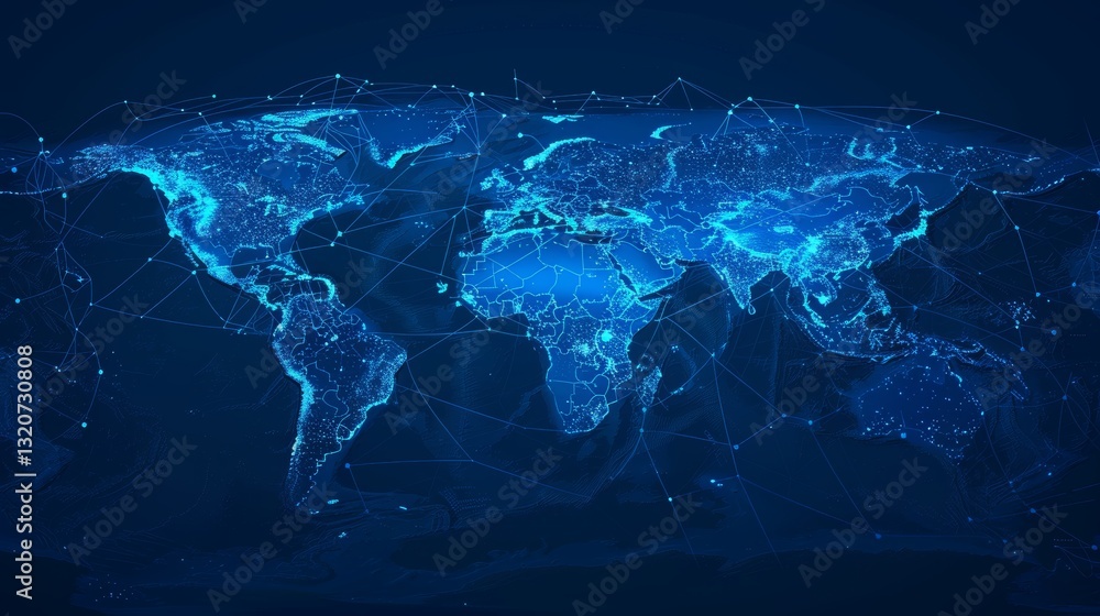 Poster abstract world map with global network and connectivity. digital technology. futuristic global techn