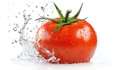 Fresh Red Tomato with Water Splash on White Background for Advertising
