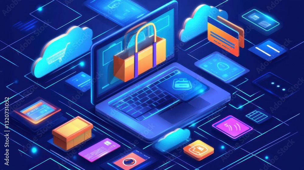 Aufkleber a digital rendering of cloud technology transforming e-commerce and online transactions