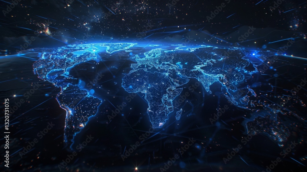 Poster abstract world map with global network and connectivity. digital technology. futuristic global techn