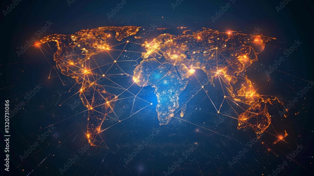 Poster abstract world map with global network and connectivity. digital technology. futuristic global techn