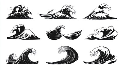 Vector illustration set of various ocean waves. Possible use graphic design, digital art, or website elements