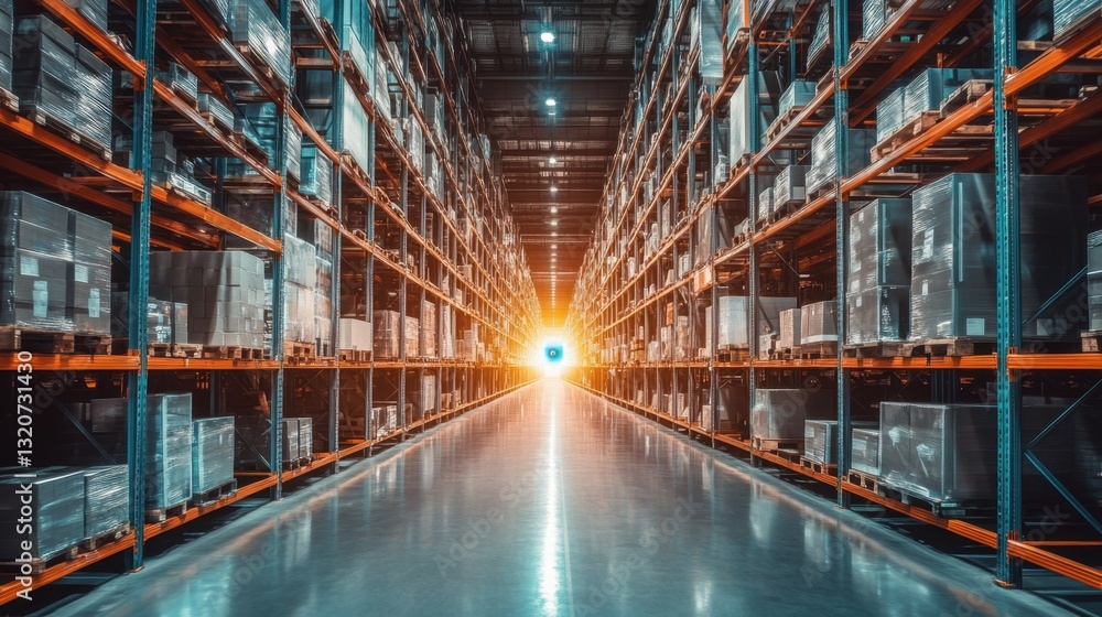 Poster a digital representation of an iot-powered supply chain management system in a futuristic setting