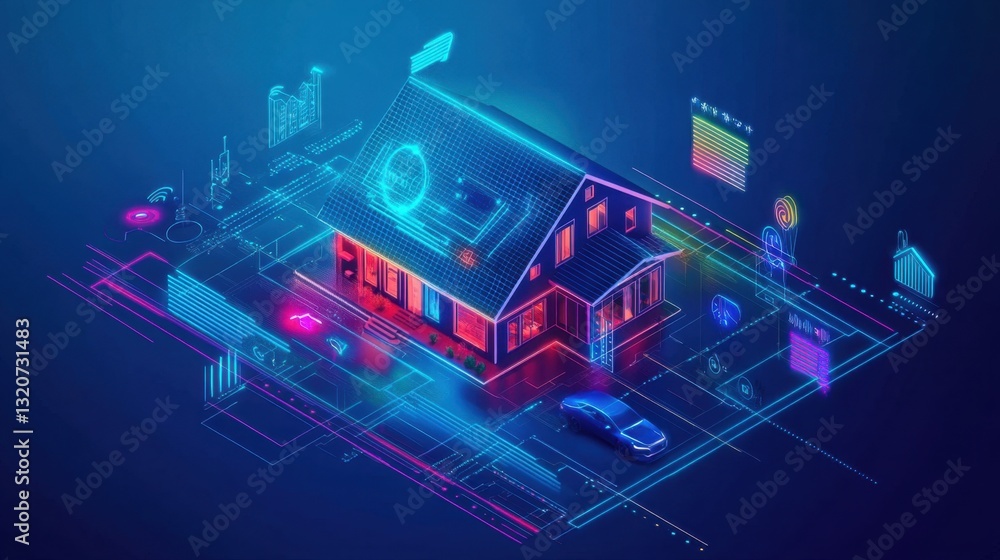 Aufkleber a digital representation of a connected iot ecosystem managing an entire smart home environment