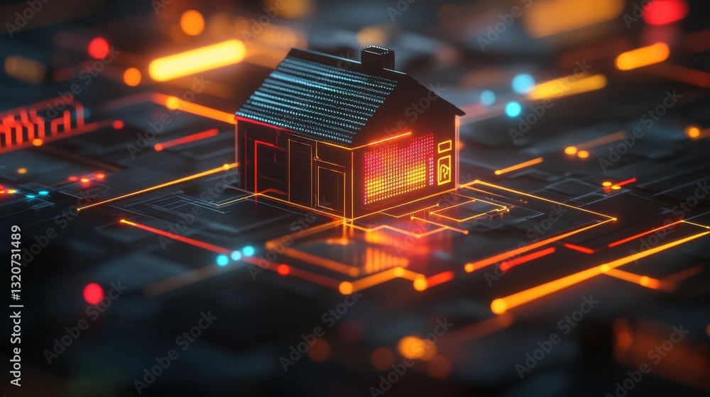 Poster a digital representation of a connected iot ecosystem managing an entire smart home environment