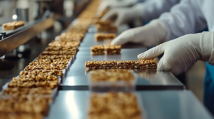 Granola Bars Production Line Workers Packaging Snacks