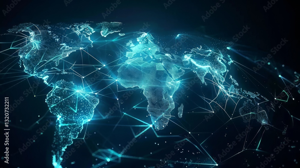 Poster abstract world map with global network and connectivity. digital technology. futuristic global techn