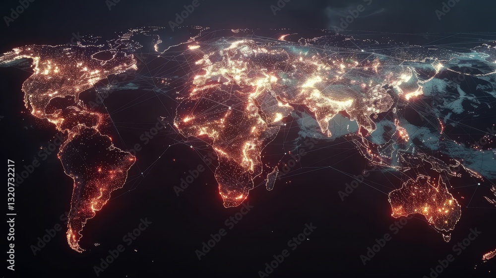 Poster abstract world map with global network and connectivity. digital technology. futuristic global techn
