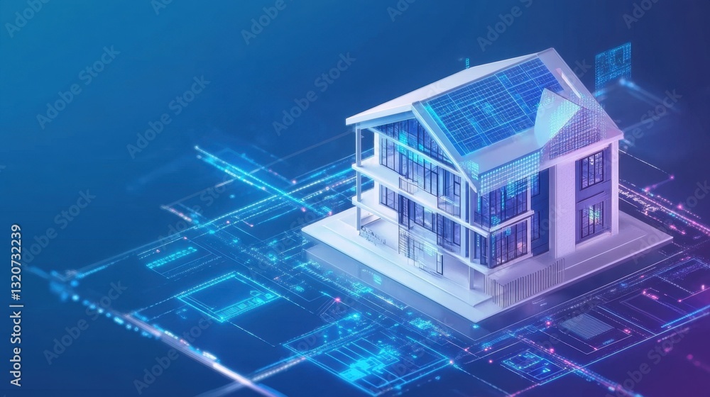 Poster a futuristic d-rendered blockchain-powered real estate transaction network securing digital ownershi
