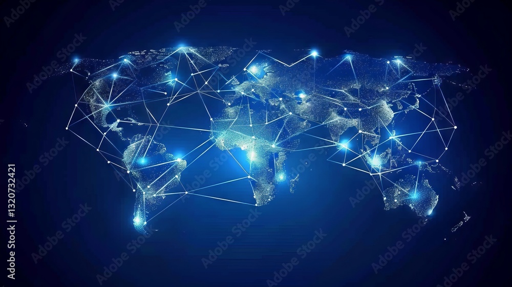 Poster abstract world map with global network and connectivity. digital technology. futuristic global techn