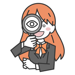 虫眼鏡を持った女子生徒・学生