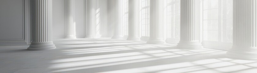 Fototapeta premium Bright and Airy Interior with Classical Columns and Soft Shadows