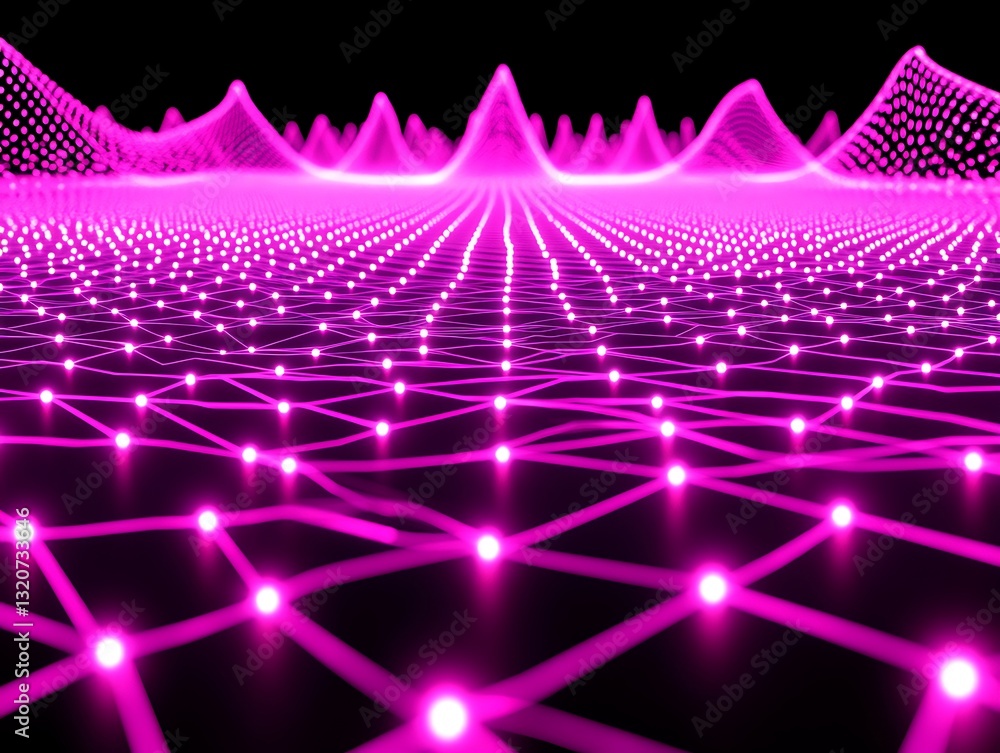 Poster abstract network pink mesh landscape with glowing connecting points