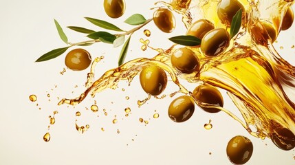 Dynamic highspeed photography captures vibrant olives with olive oil