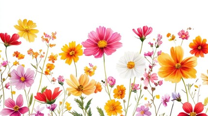 Vibrant cosmos and wildflowers border