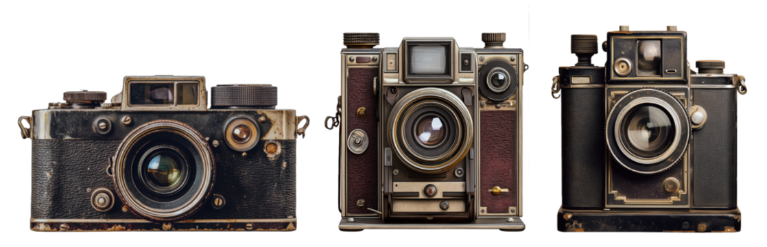 A Trio of Vintage Cameras: Exploring the Design and Charm of Antique Photographic Equipment from the Early 20th Century