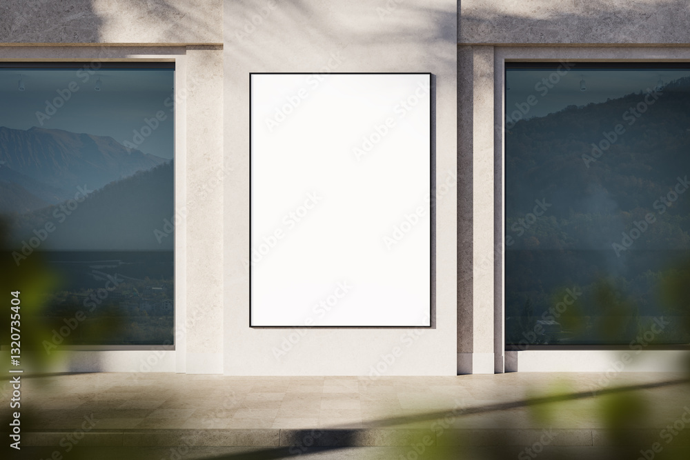 Poster blank billboard mockup on modern building facade. 3d rendering