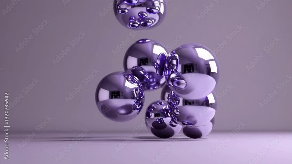 Aufkleber metallic purple spheres forming abstract cluster in motion sequence with reflective surfaces