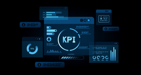 KPI dashboard interface with loading progress indicator. 3D Rendering