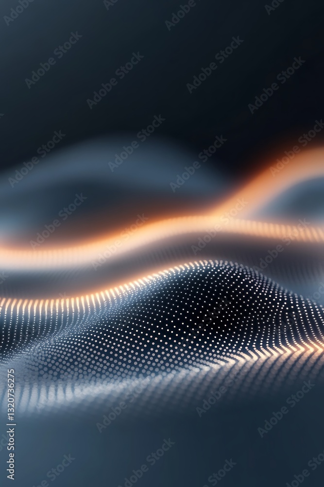 Poster abstract undulating landscape with glowing digital dots and smooth waves