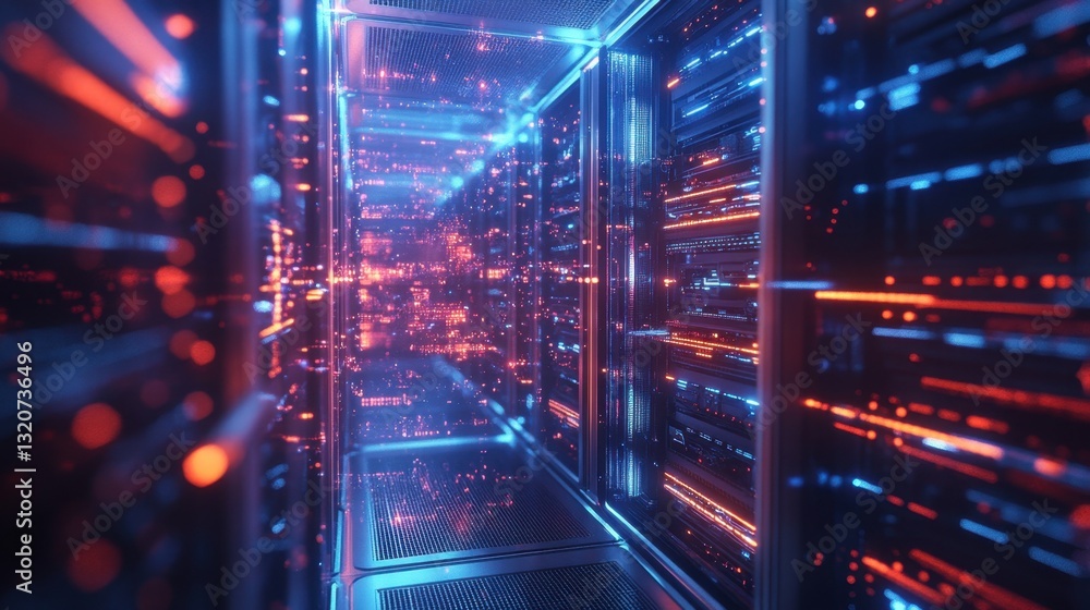 Poster a futuristic edge computing background with glowing interconnected ai servers