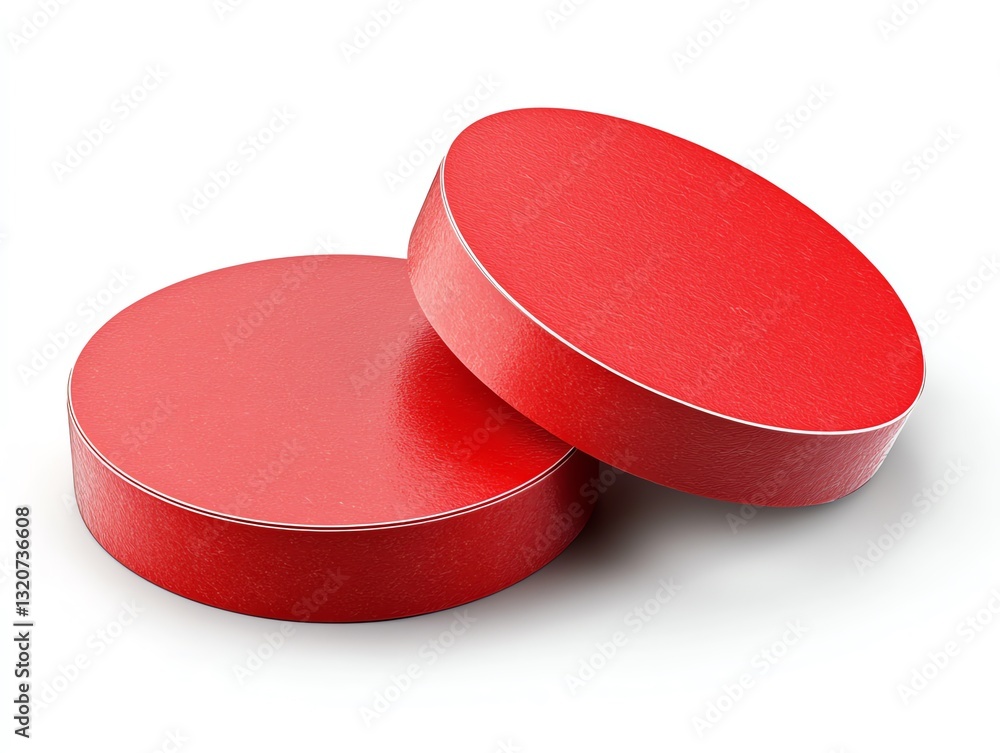 Poster two red round platforms on white background for product display