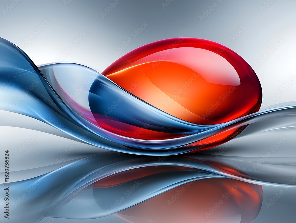 Poster abstract wave composition with vibrant red sphere dynamic background